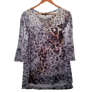 BLEU Top Black & Grey with Lace and beadwork - Size M